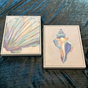 Set of 2 Shell Framed Canvas Paintings